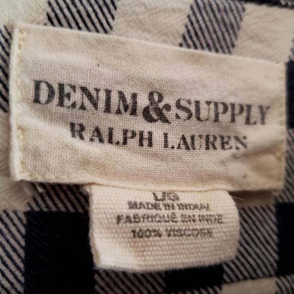 Ralph Lauren Denim & Supply Top L Womens Black Checkered Flannel Cropped Boxy - Picture 7 of 9